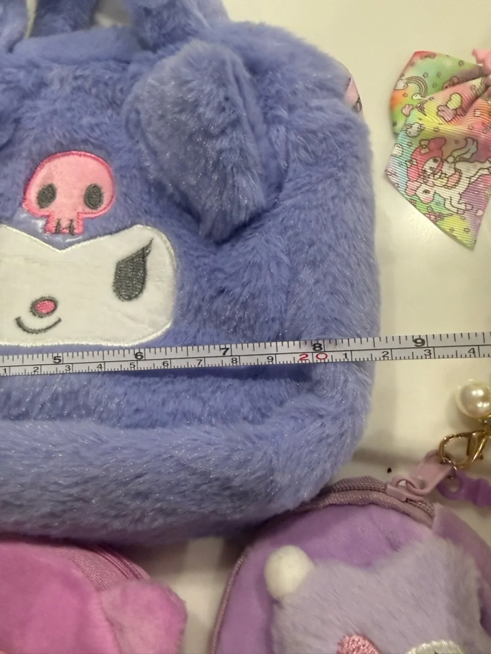 Kuromi Sanrio Plush Character Tote with accessories coin purse hair ties gift